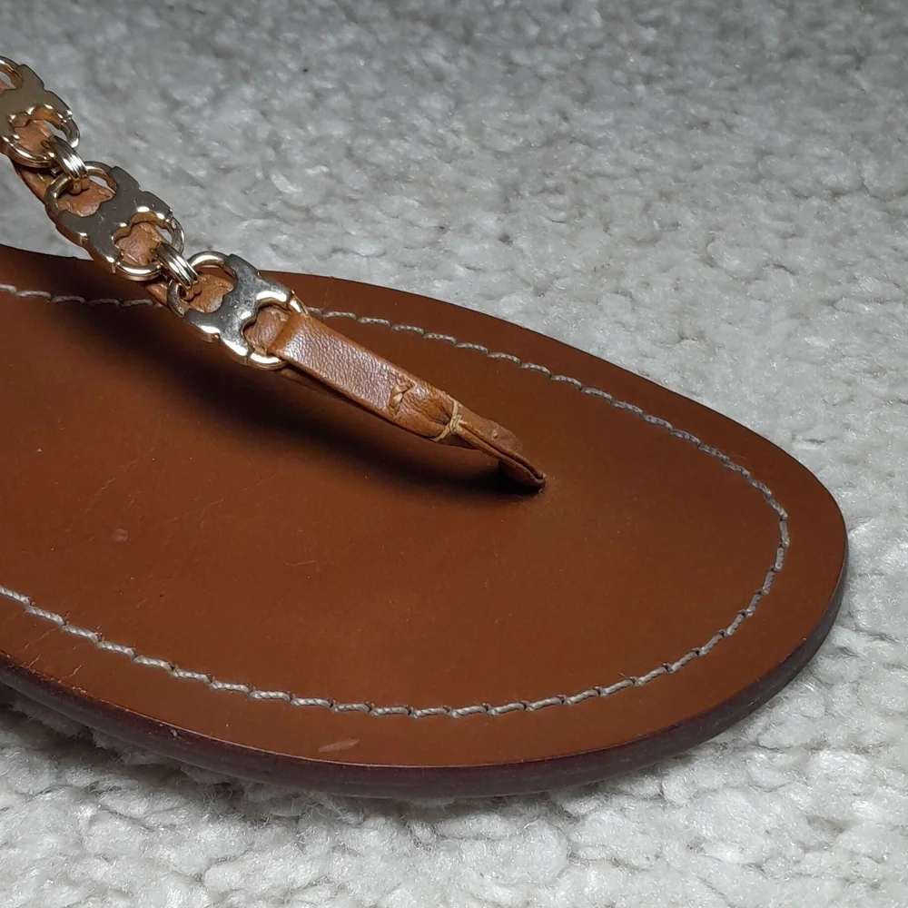 TORY BURCH GEMINI Gold Chain Thong Sandals Size 10